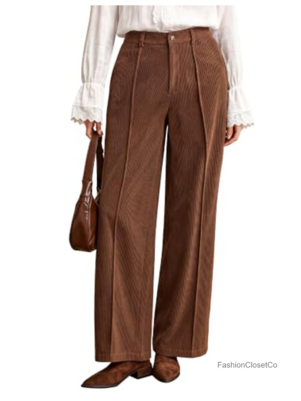 High Waisted Corduroy Trousers Business Casual Wide Leg Pants